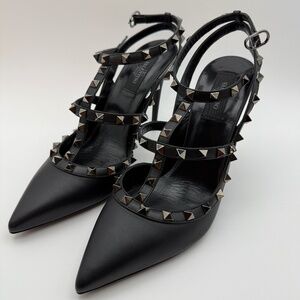 NEW!!! VALENTINO NOIR ROCKSTUD BLACK 100MM SLING BACK PUMPS SIZE 40.5